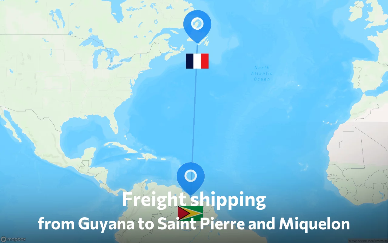Shipping route from Guyana to Saint Pierre and Miquelon