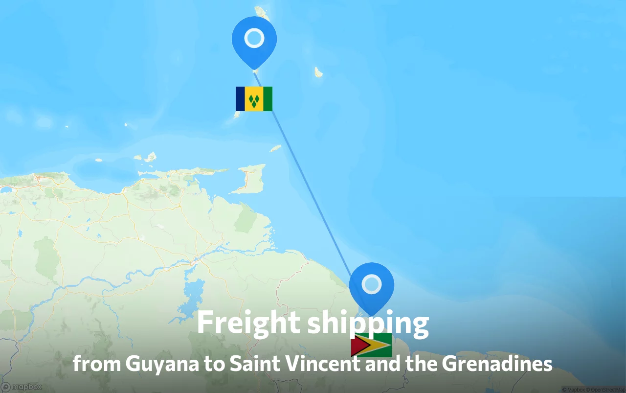 Shipping route from Guyana to Saint Vincent and the Grenadines
