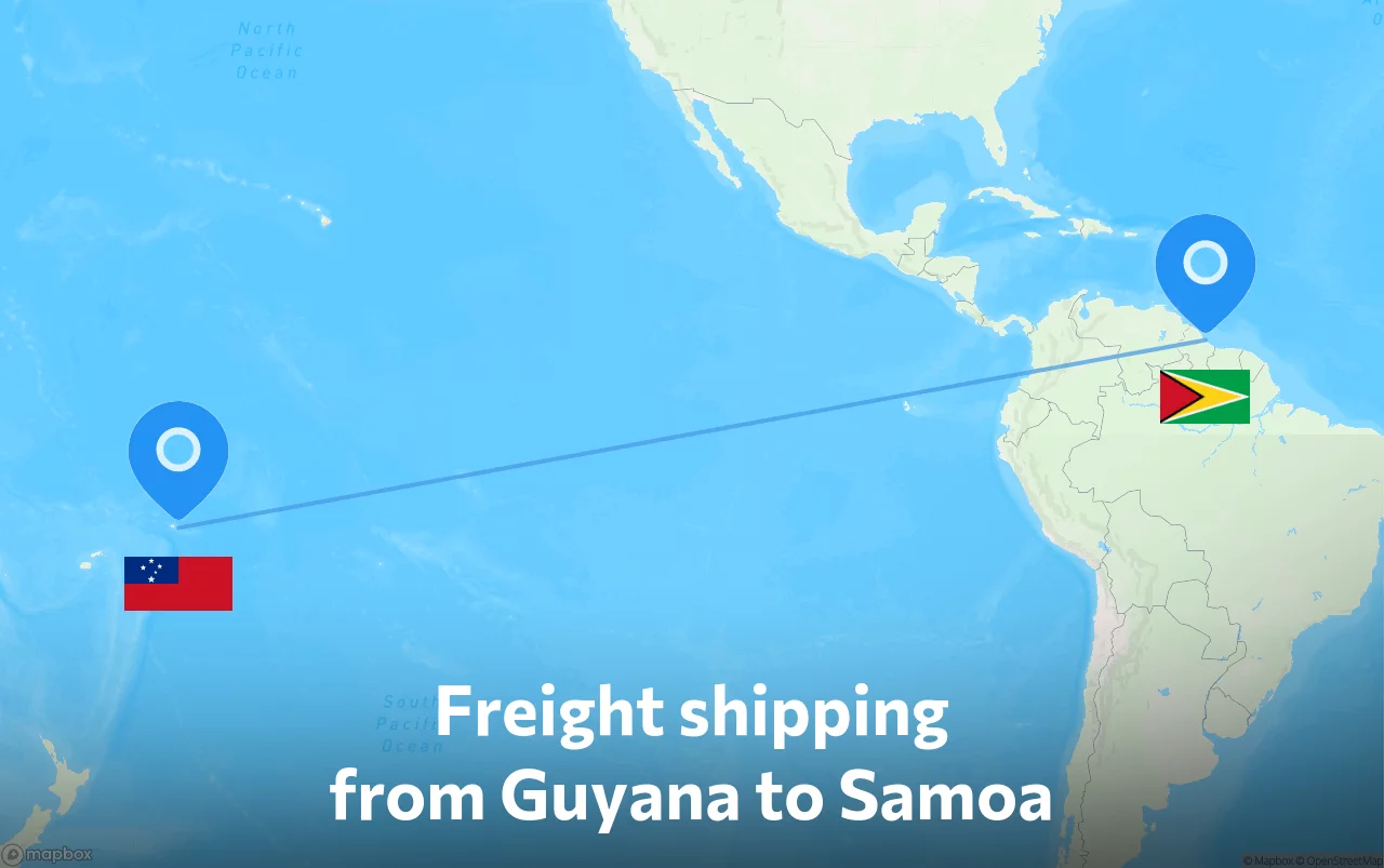 Shipping route from Guyana to Samoa