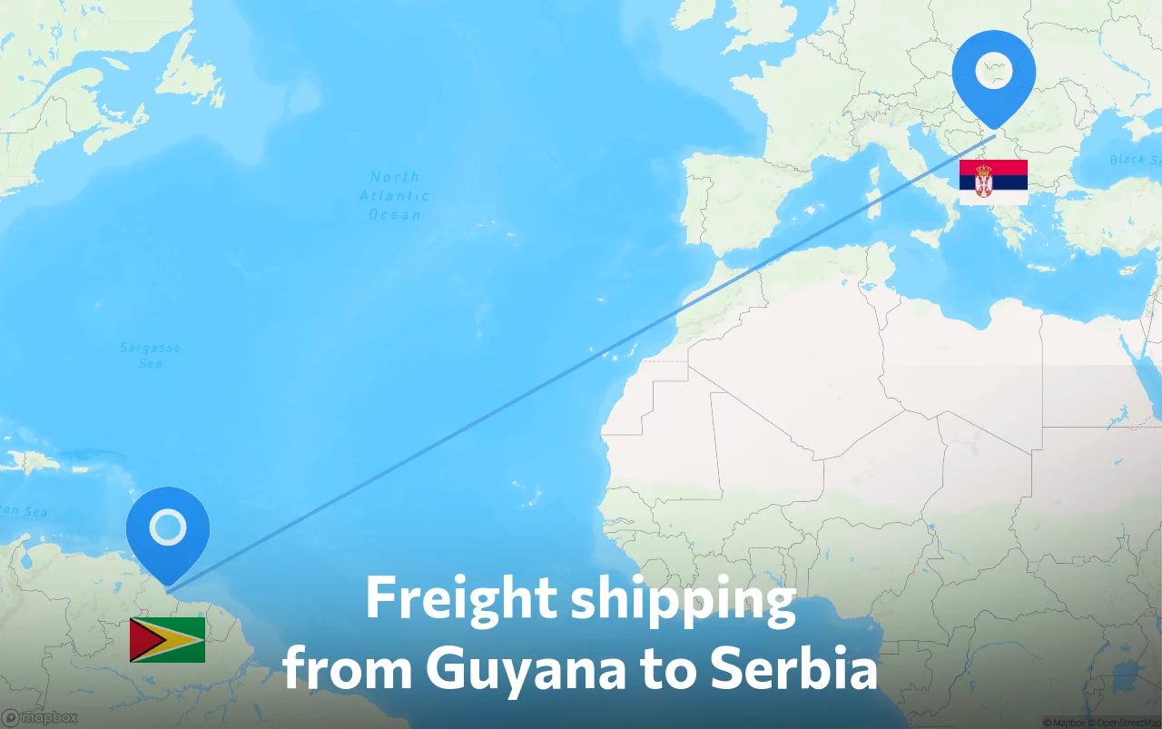 Shipping route from Guyana to Serbia