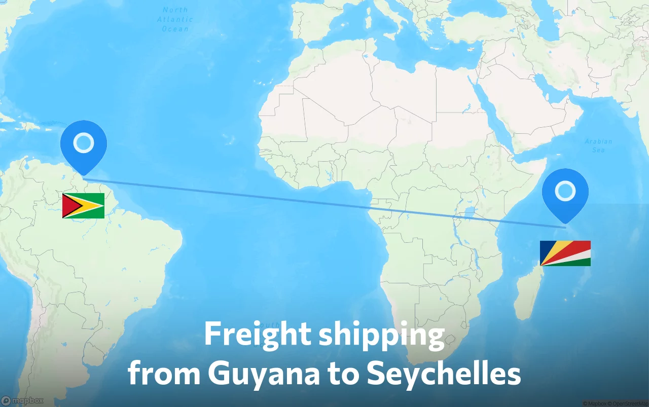 Shipping route from Guyana to Seychelles