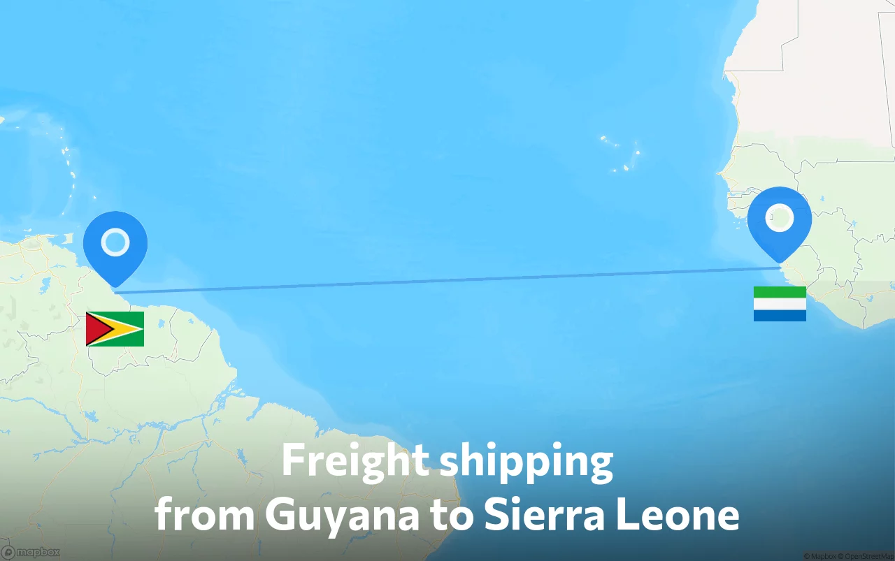 Shipping route from Guyana to Sierra Leone