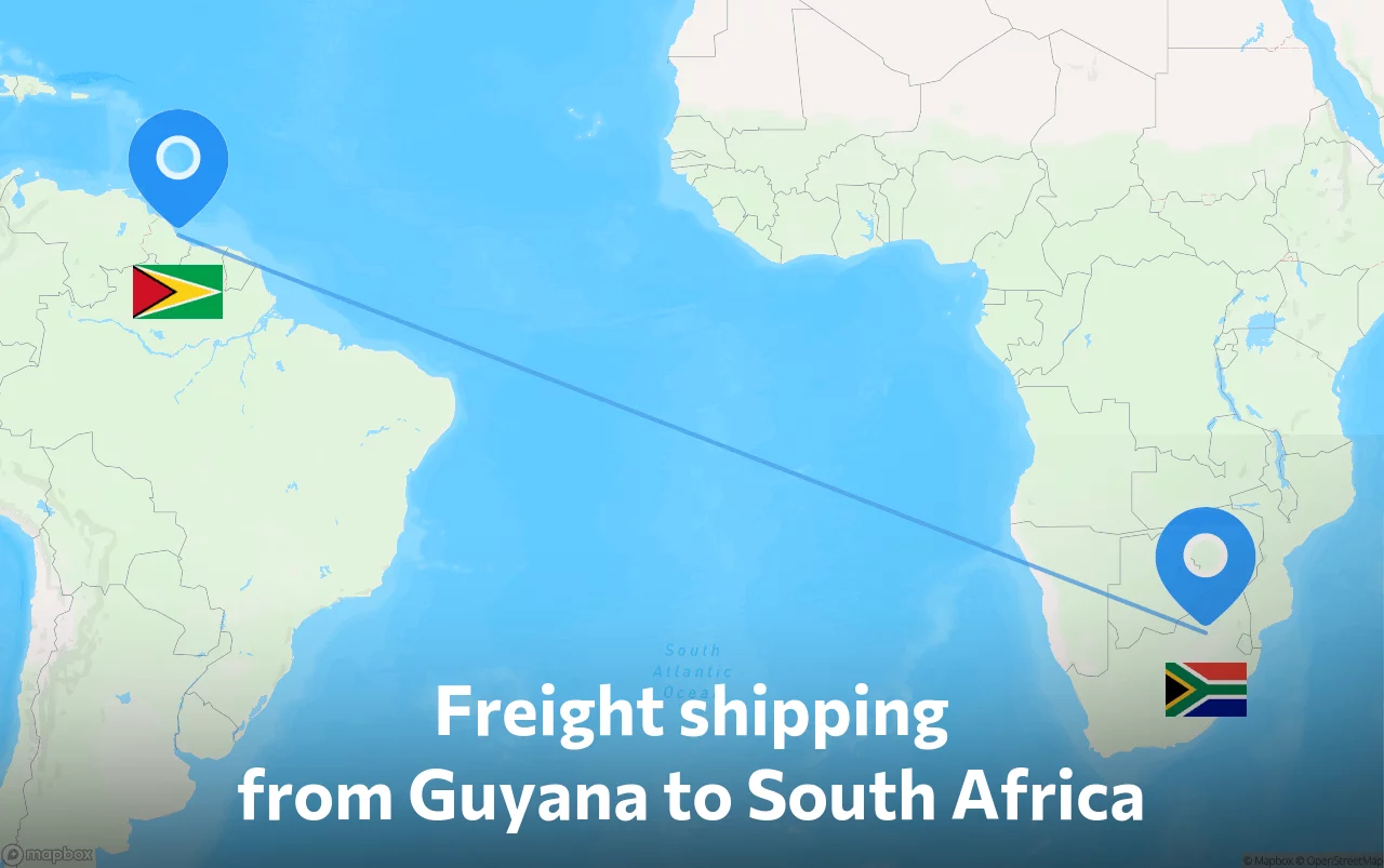 Shipping route from Guyana to South Africa