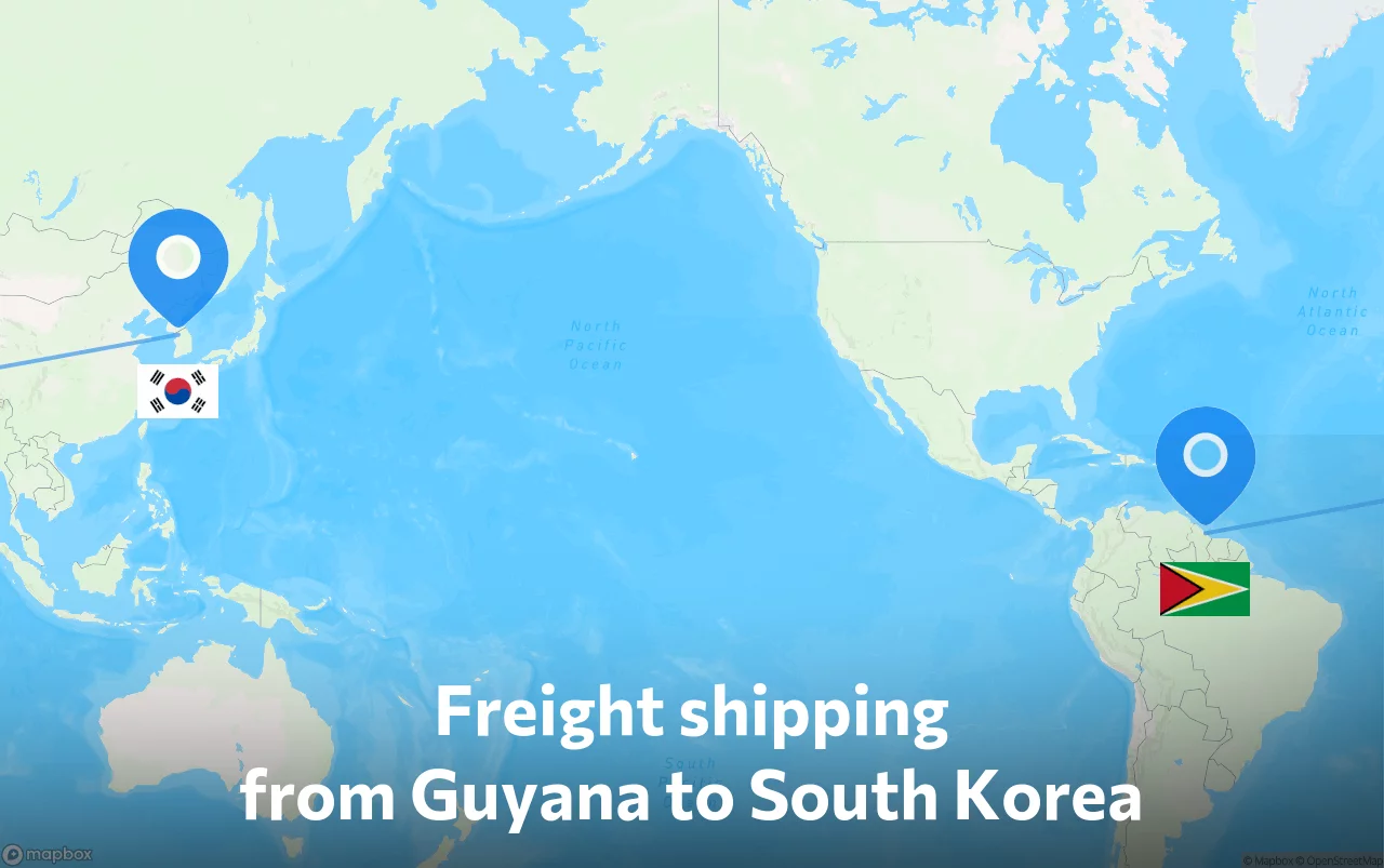 Shipping route from Guyana to South Korea