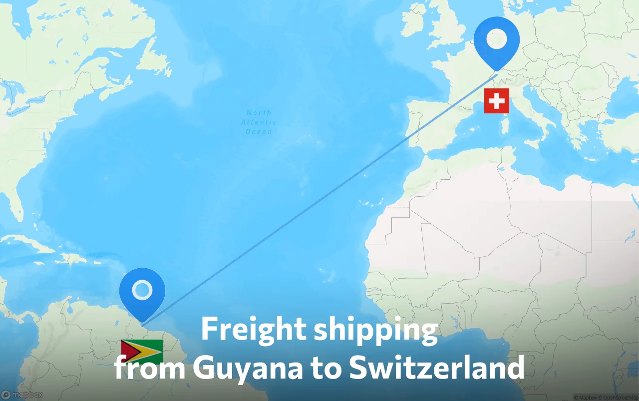 Shipping route from Guyana to Switzerland