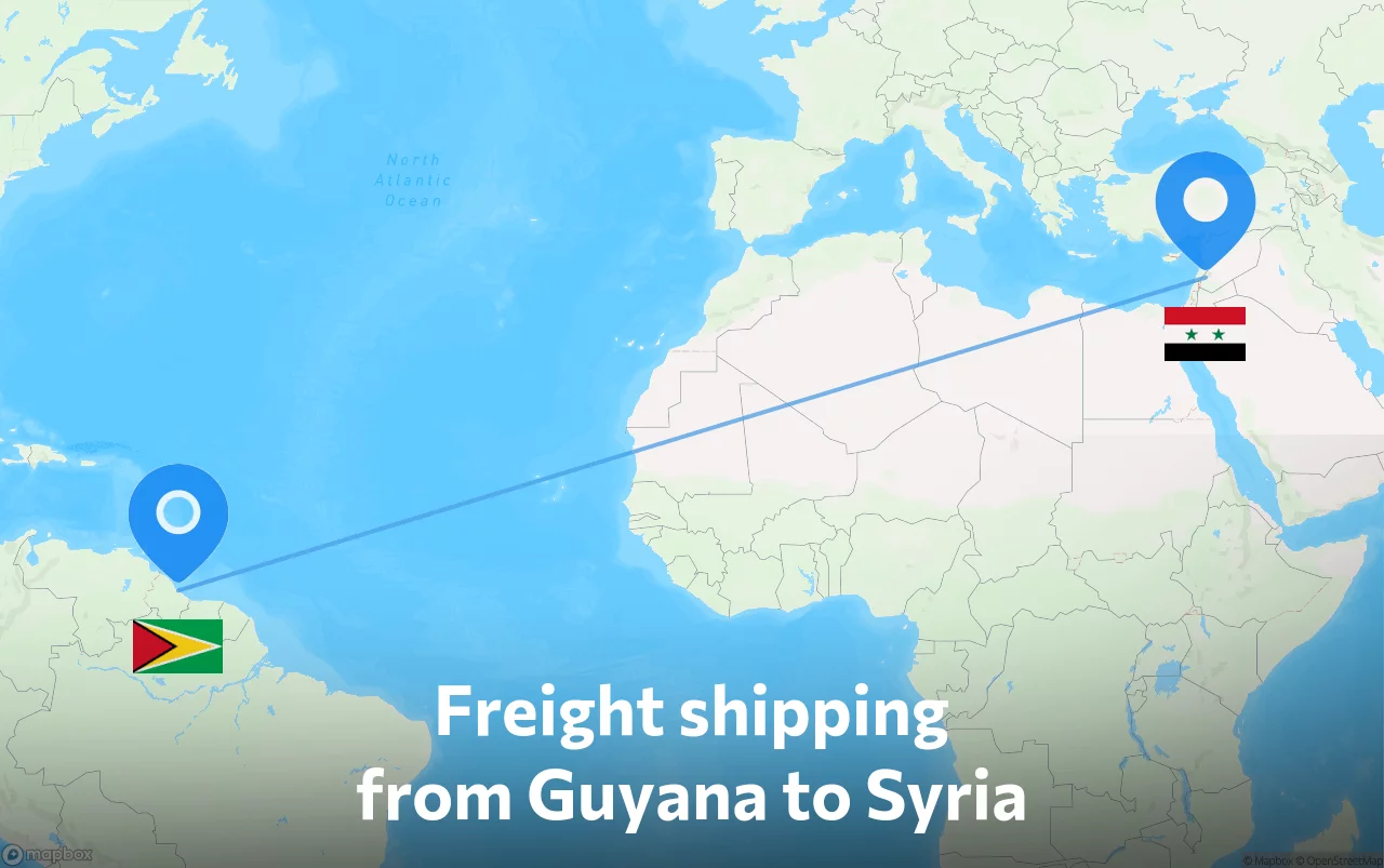 Shipping route from Guyana to Syria