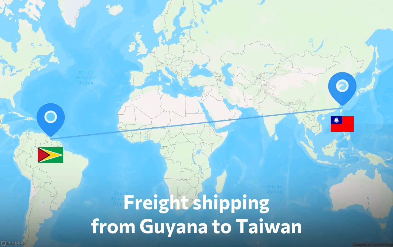Shipping route from Guyana to Taiwan