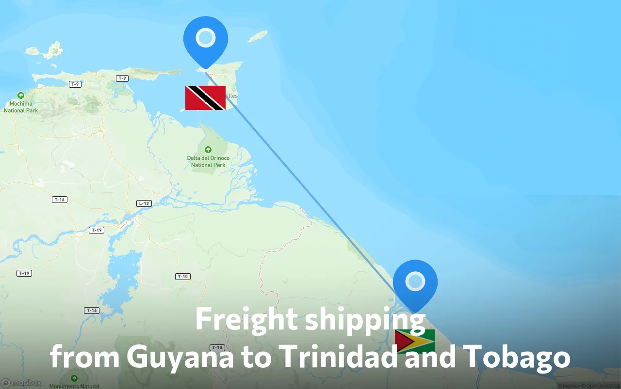 Shipping route from Guyana to Trinidad and Tobago