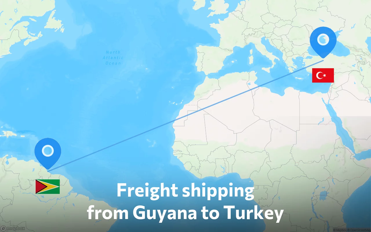 Shipping route from Guyana to Turkey