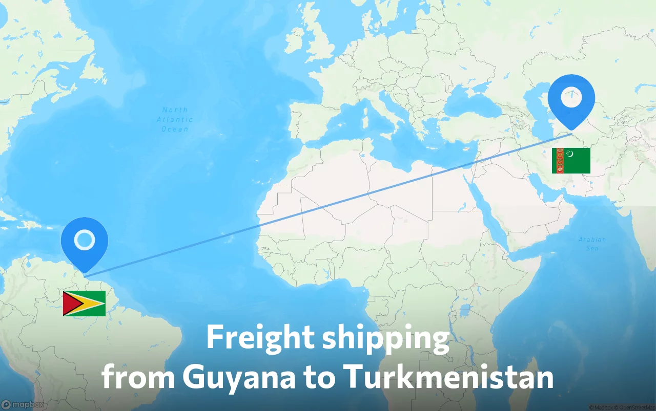 Shipping route from Guyana to Turkmenistan