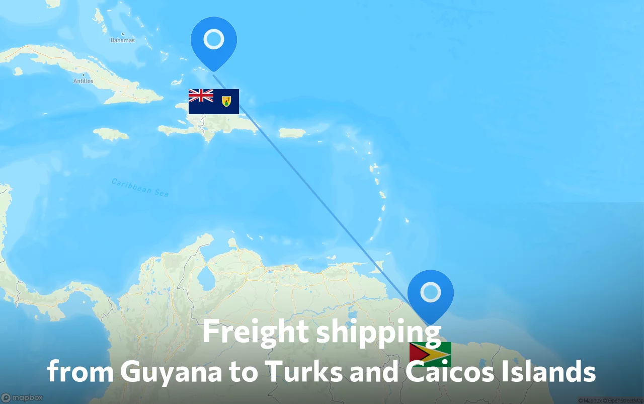 Shipping route from Guyana to Turks and Caicos Islands