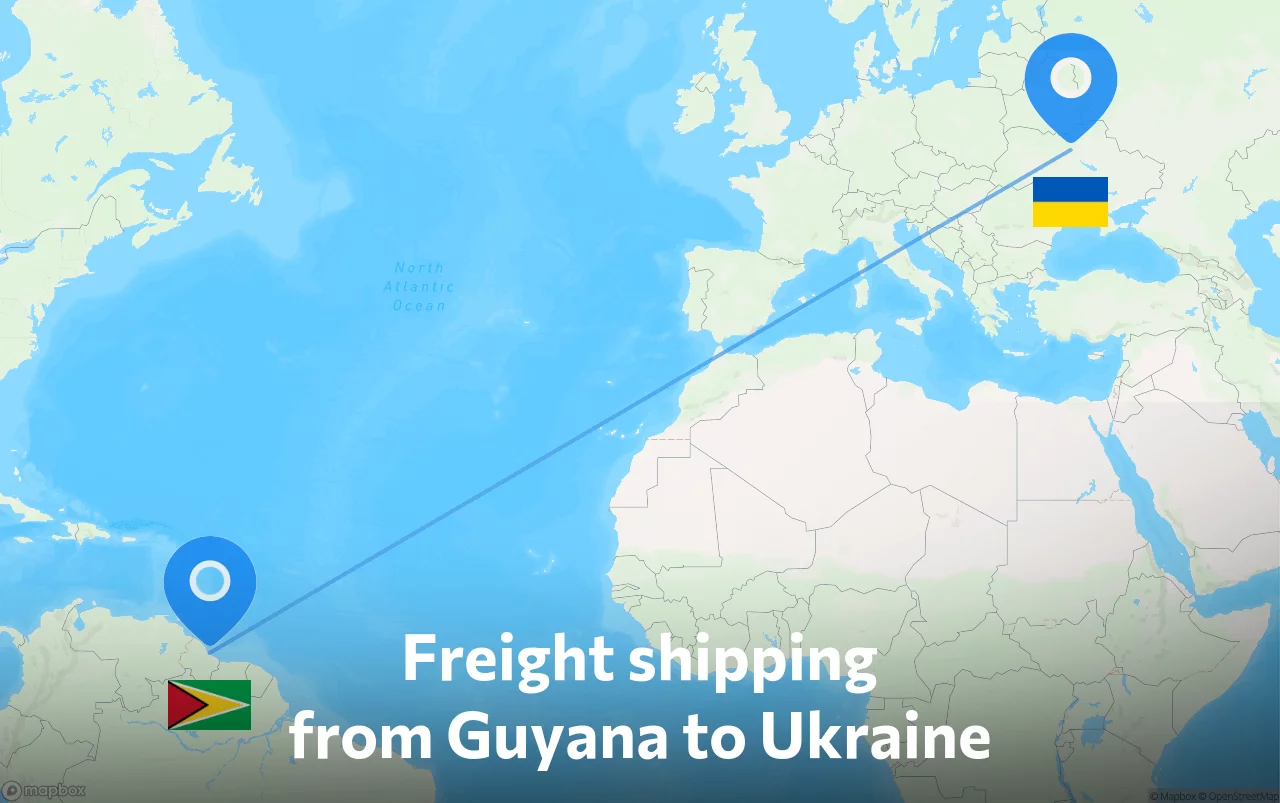 Shipping route from Guyana to Ukraine