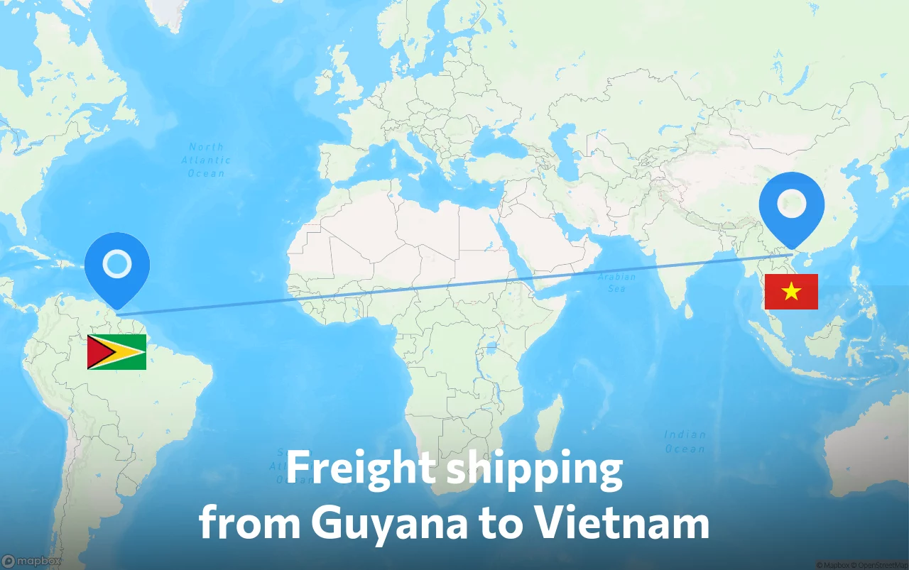 Shipping route from Guyana to Vietnam