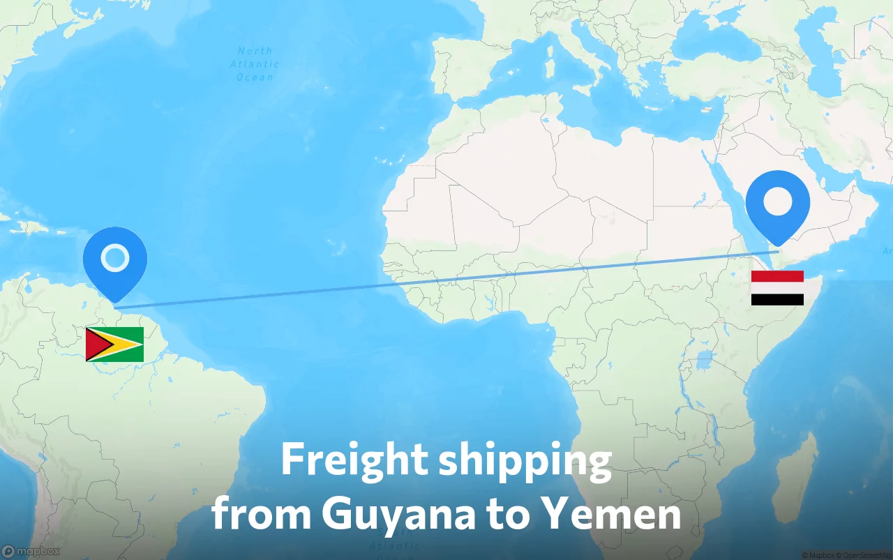 Shipping route from Guyana to Yemen
