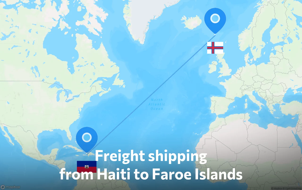 Shipping route from Haiti to Faroe Islands