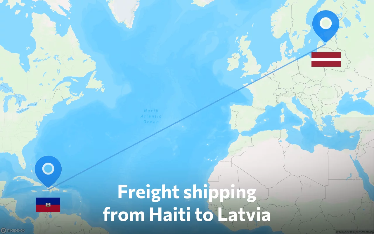 Shipping route from Haiti to Latvia