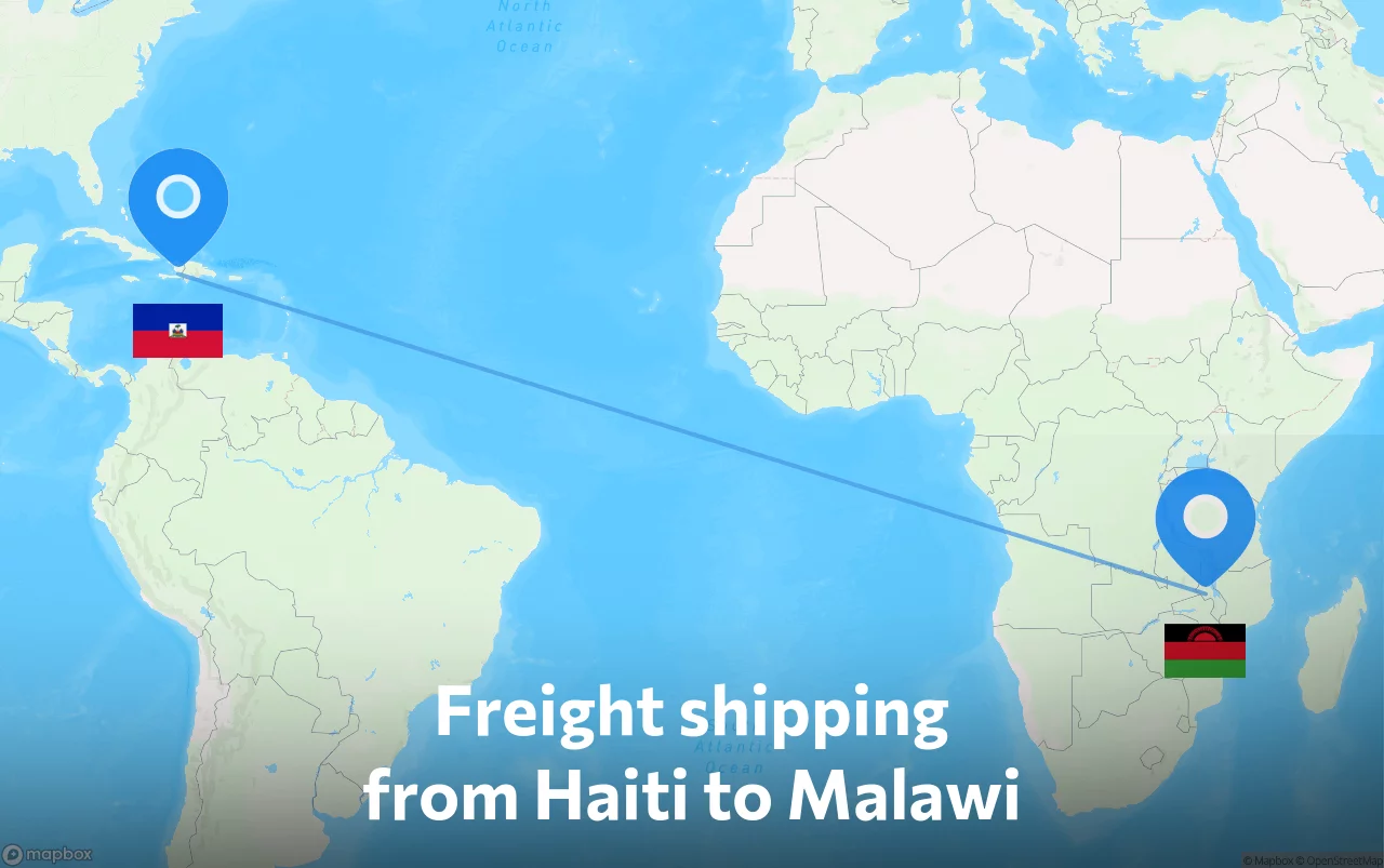 Shipping route from Haiti to Malawi