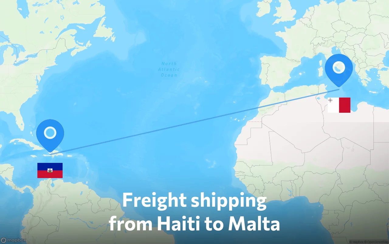 Shipping route from Haiti to Malta