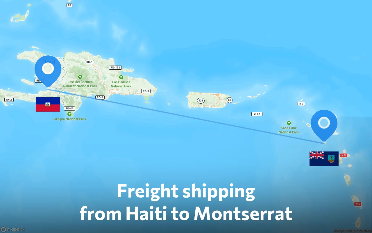 Shipping route from Haiti to Montserrat