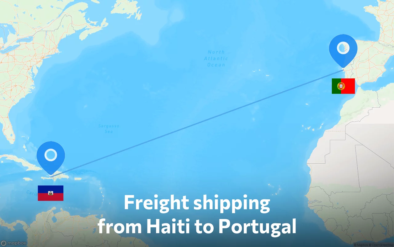 Shipping route from Haiti to Portugal
