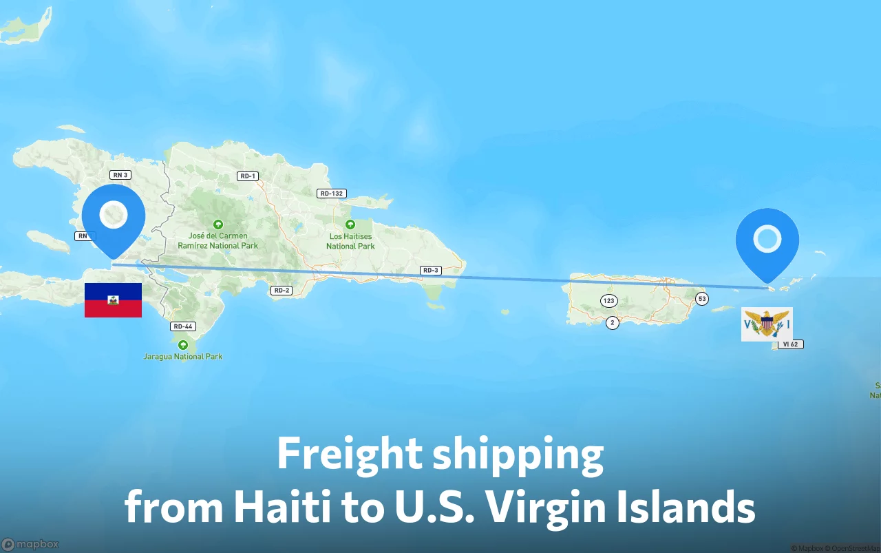 Shipping route from Haiti to U.S. Virgin Islands