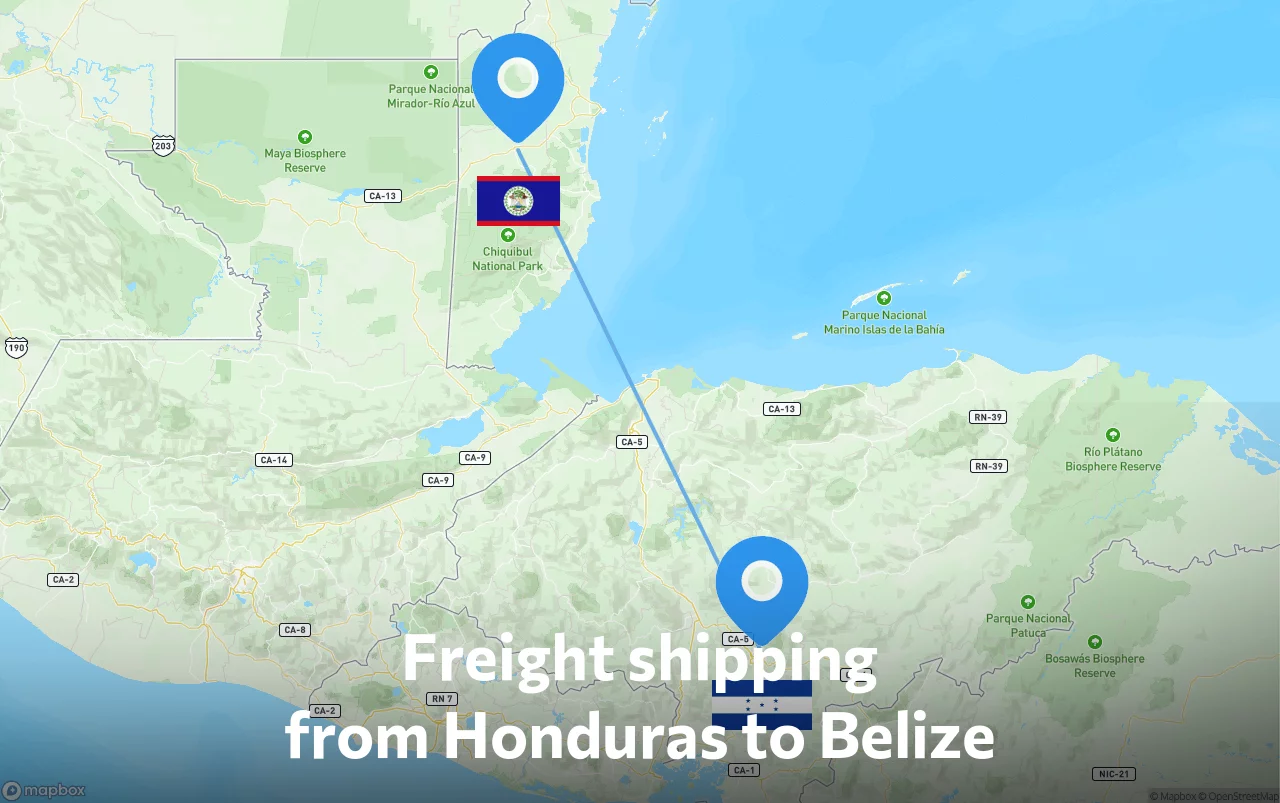 Shipping route from Honduras to Belize