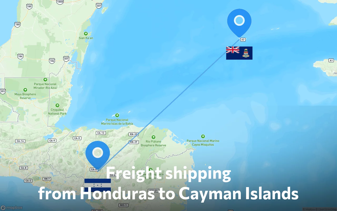 Shipping route from Honduras to Cayman Islands