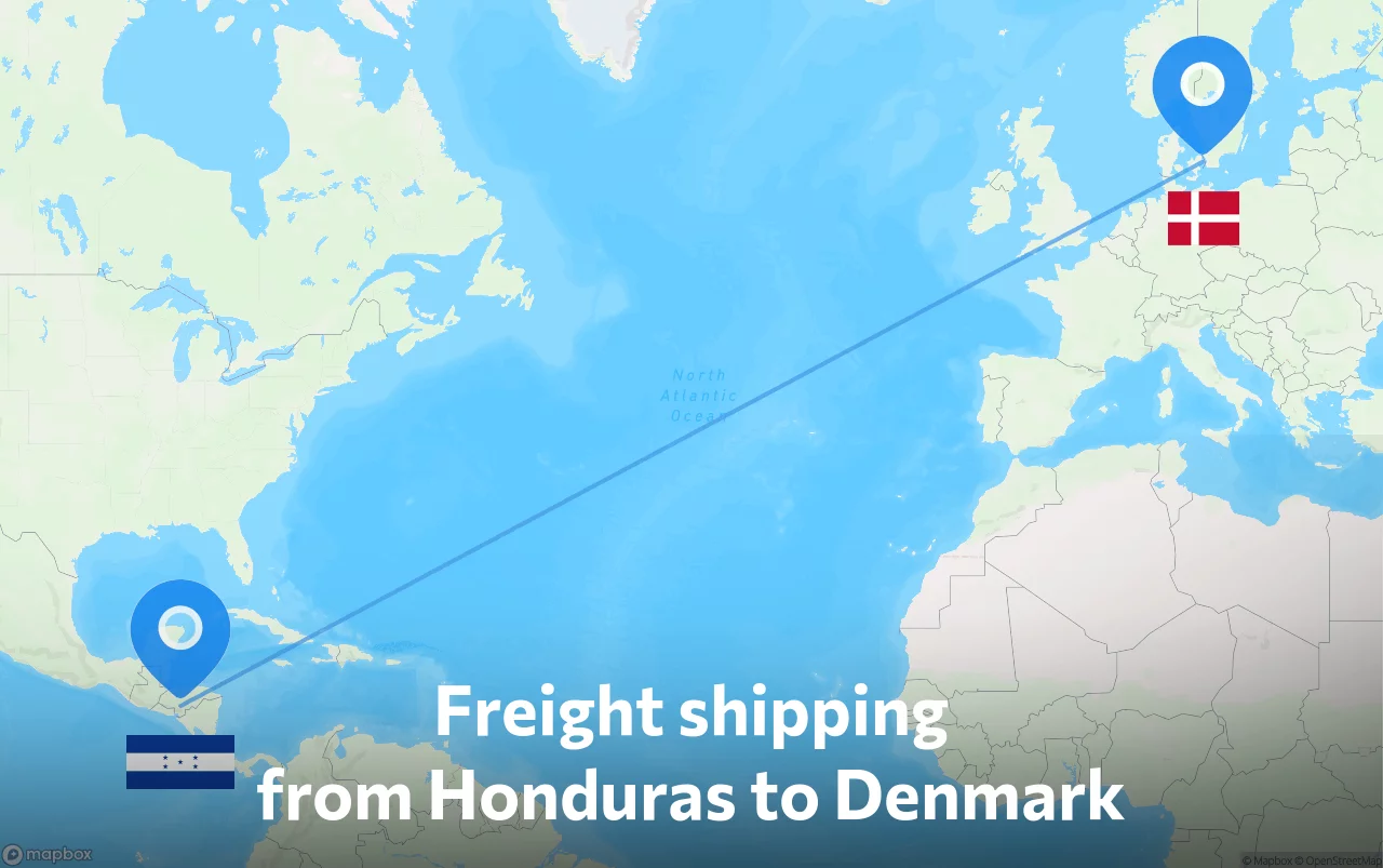 Shipping route from Honduras to Denmark