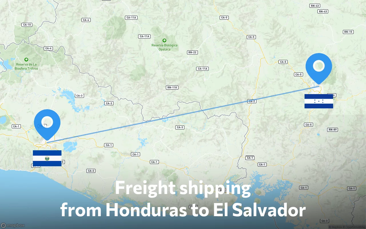 Shipping route from Honduras to El Salvador