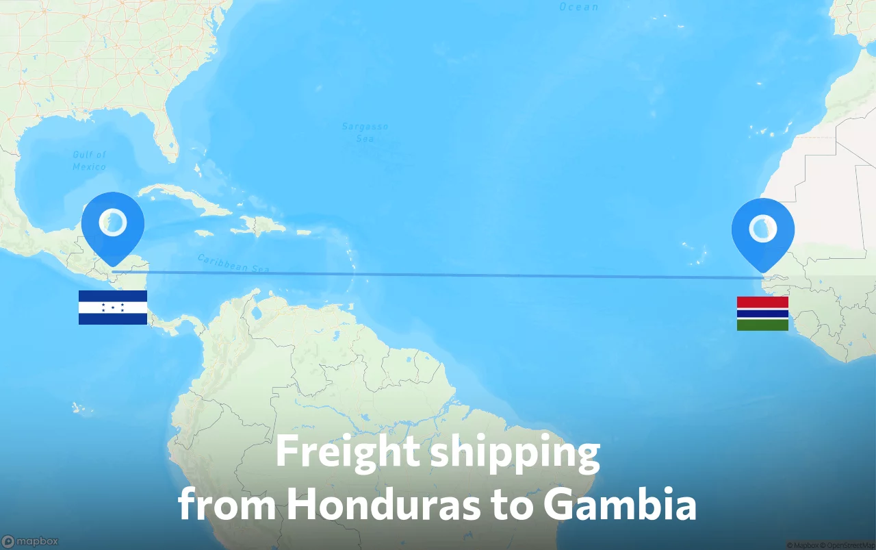 Shipping route from Honduras to Gambia