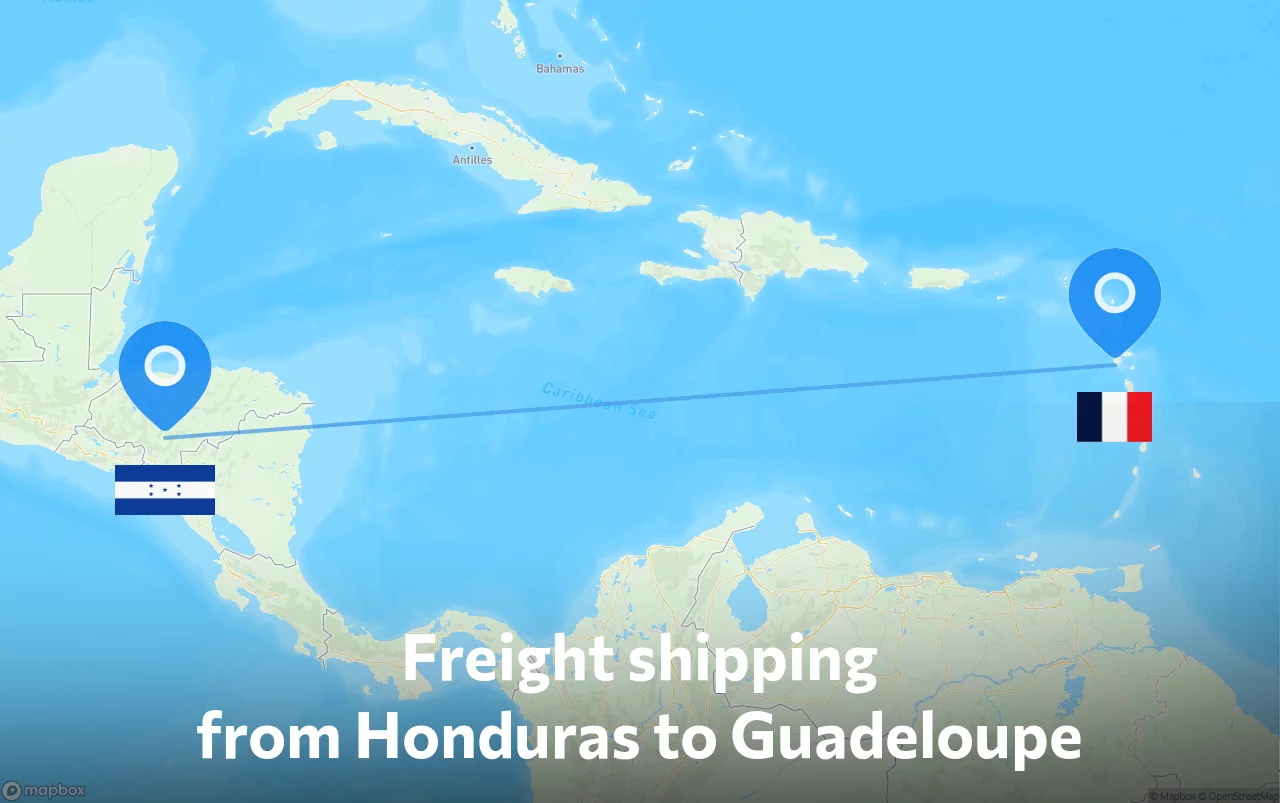 Shipping route from Honduras to Guadeloupe