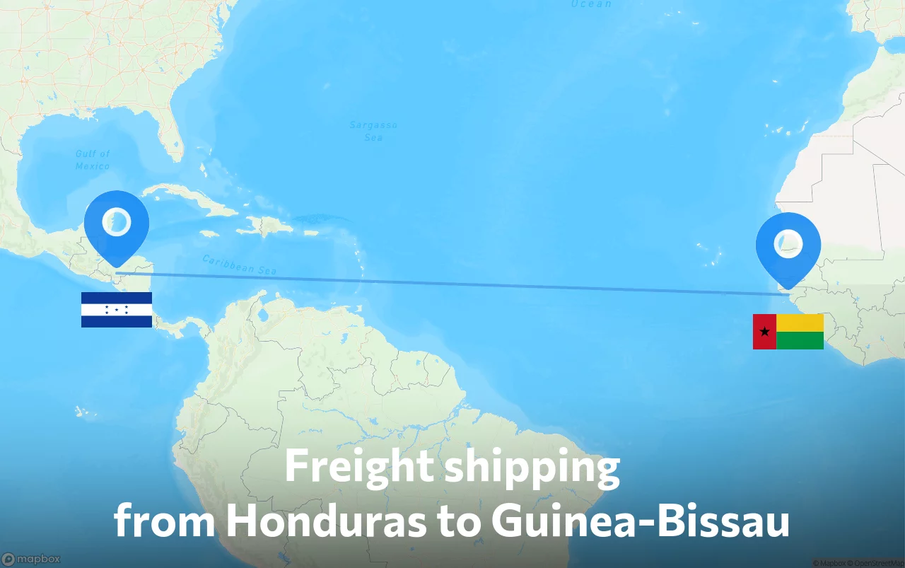 Shipping route from Honduras to Guinea-Bissau