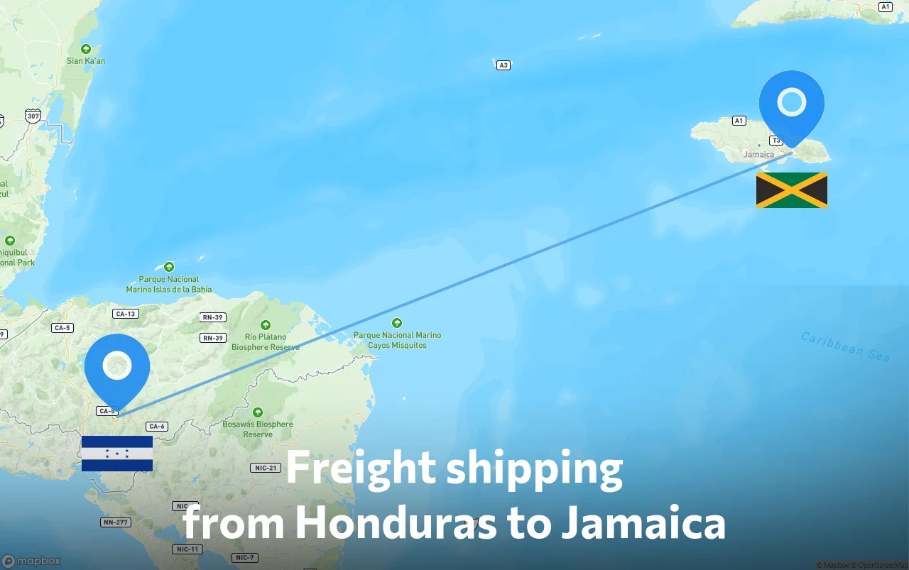 Shipping route from Honduras to Jamaica