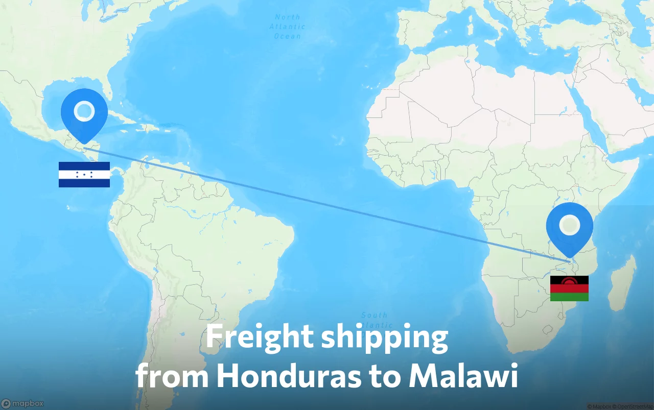 Shipping route from Honduras to Malawi