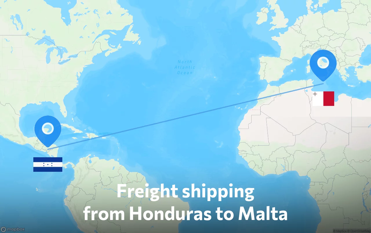 Shipping route from Honduras to Malta