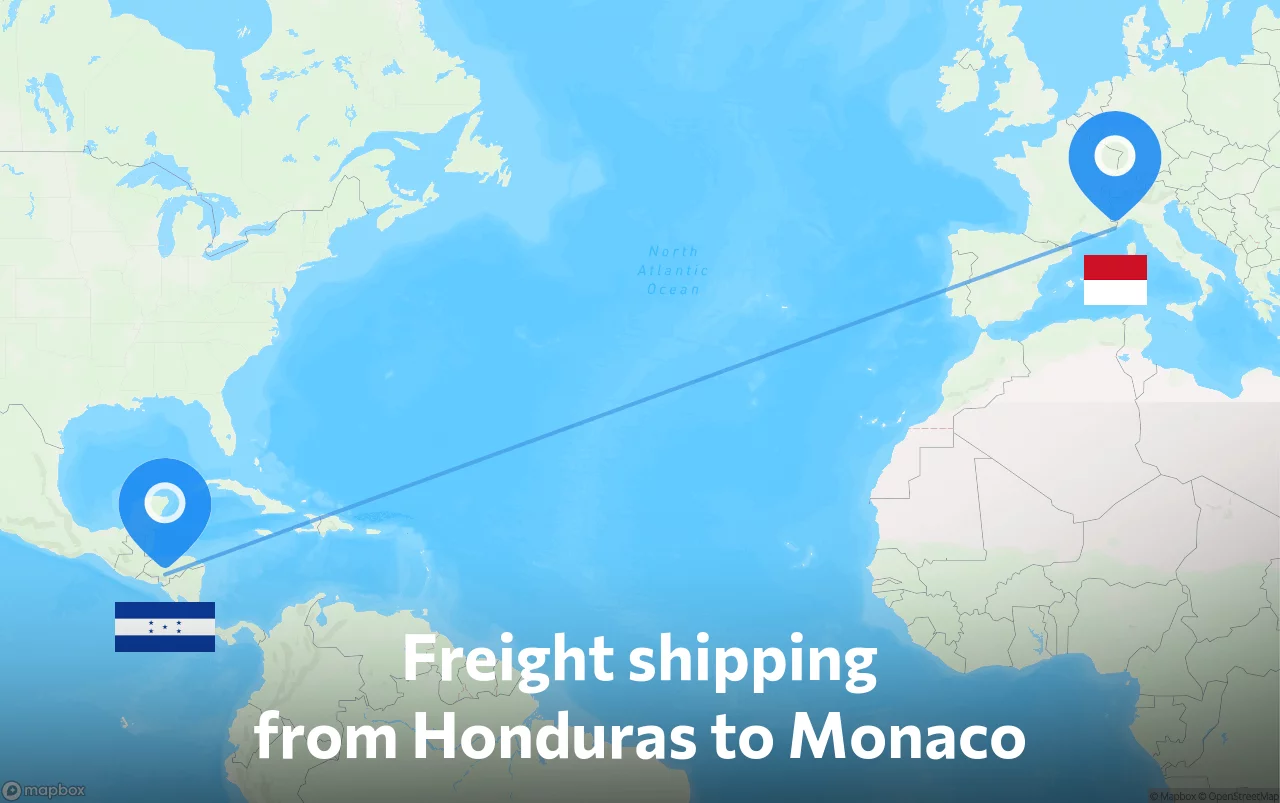 Shipping route from Honduras to Monaco