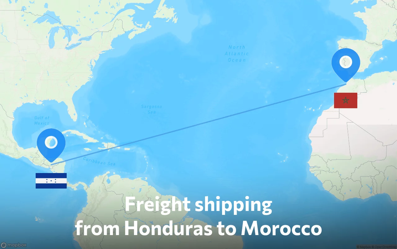 Shipping route from Honduras to Morocco