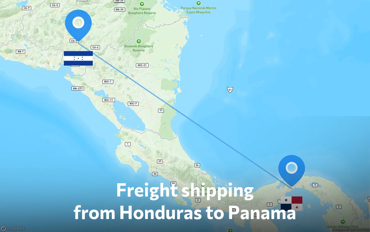 Shipping route from Honduras to Panama