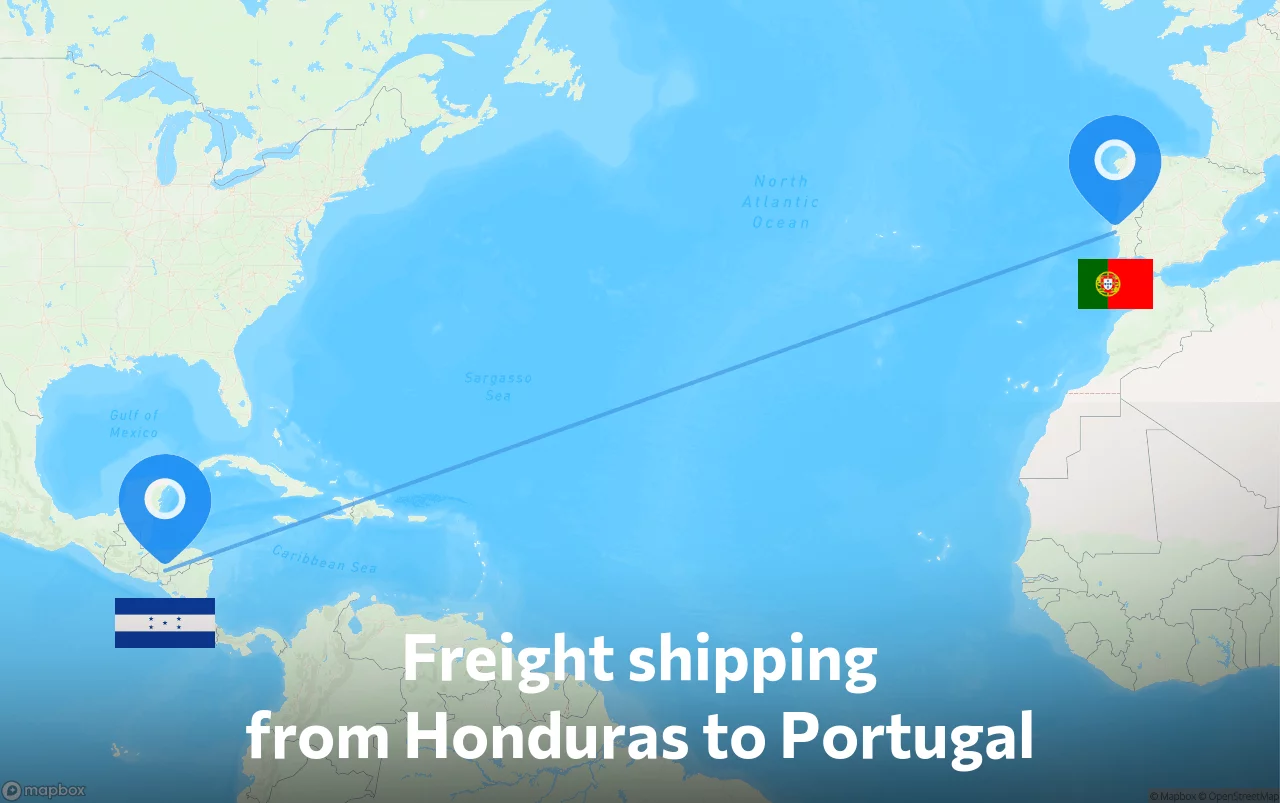 Shipping route from Honduras to Portugal