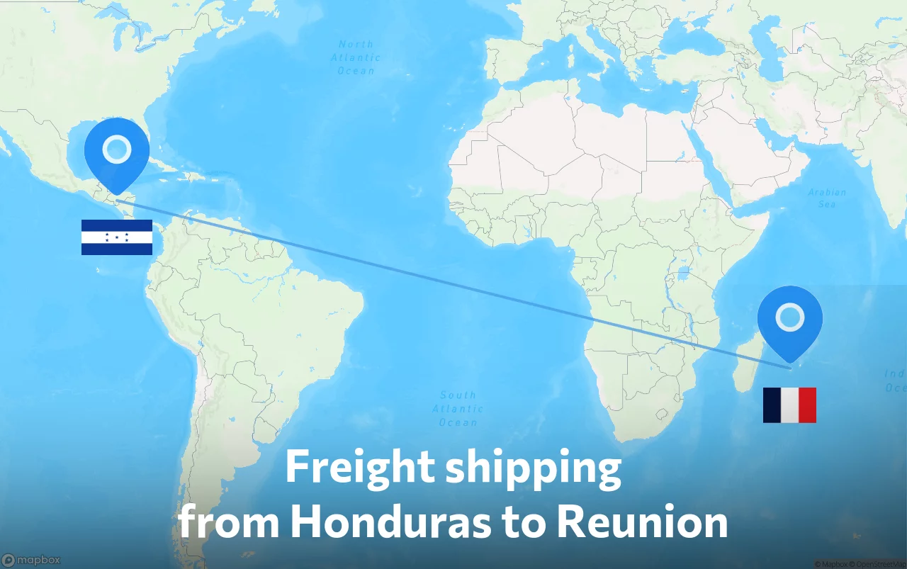 Shipping route from Honduras to Reunion