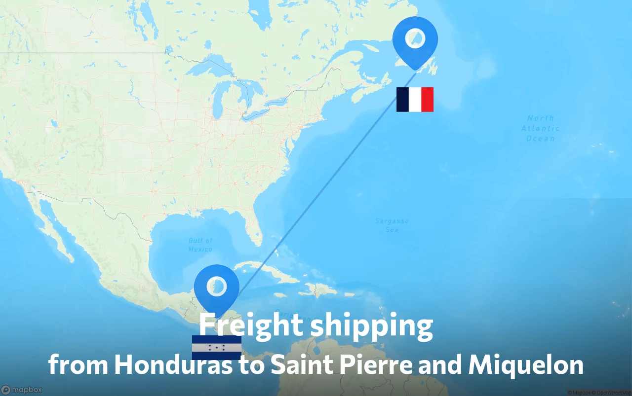 Shipping route from Honduras to Saint Pierre and Miquelon