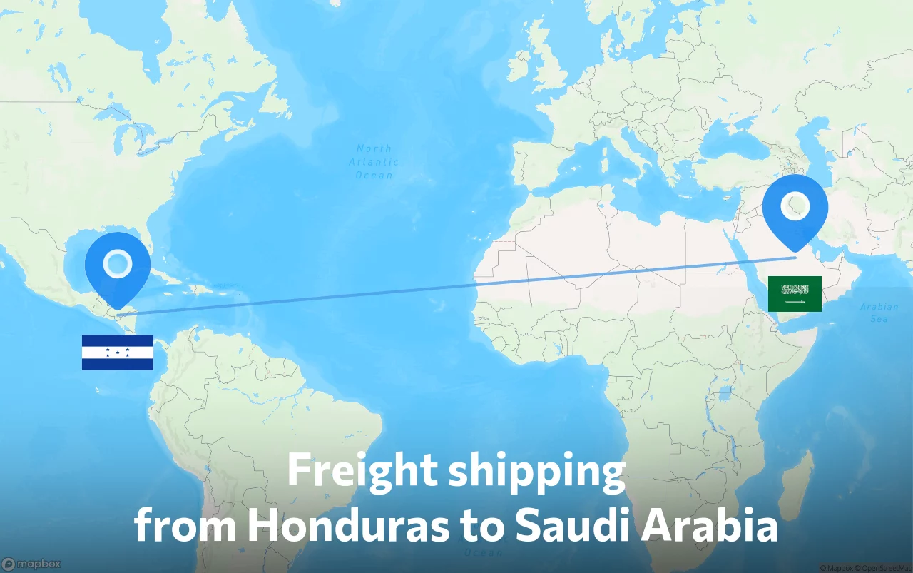 Shipping route from Honduras to Saudi Arabia