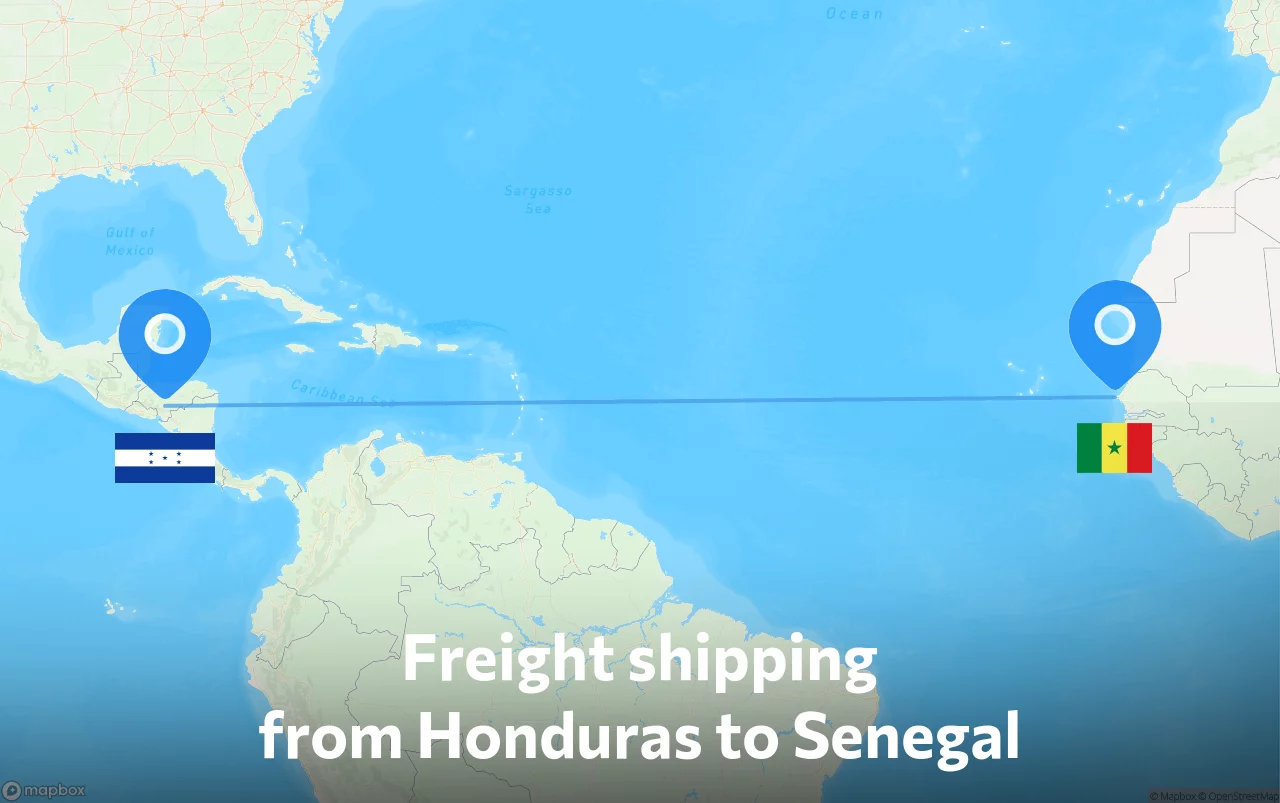 Shipping route from Honduras to Senegal