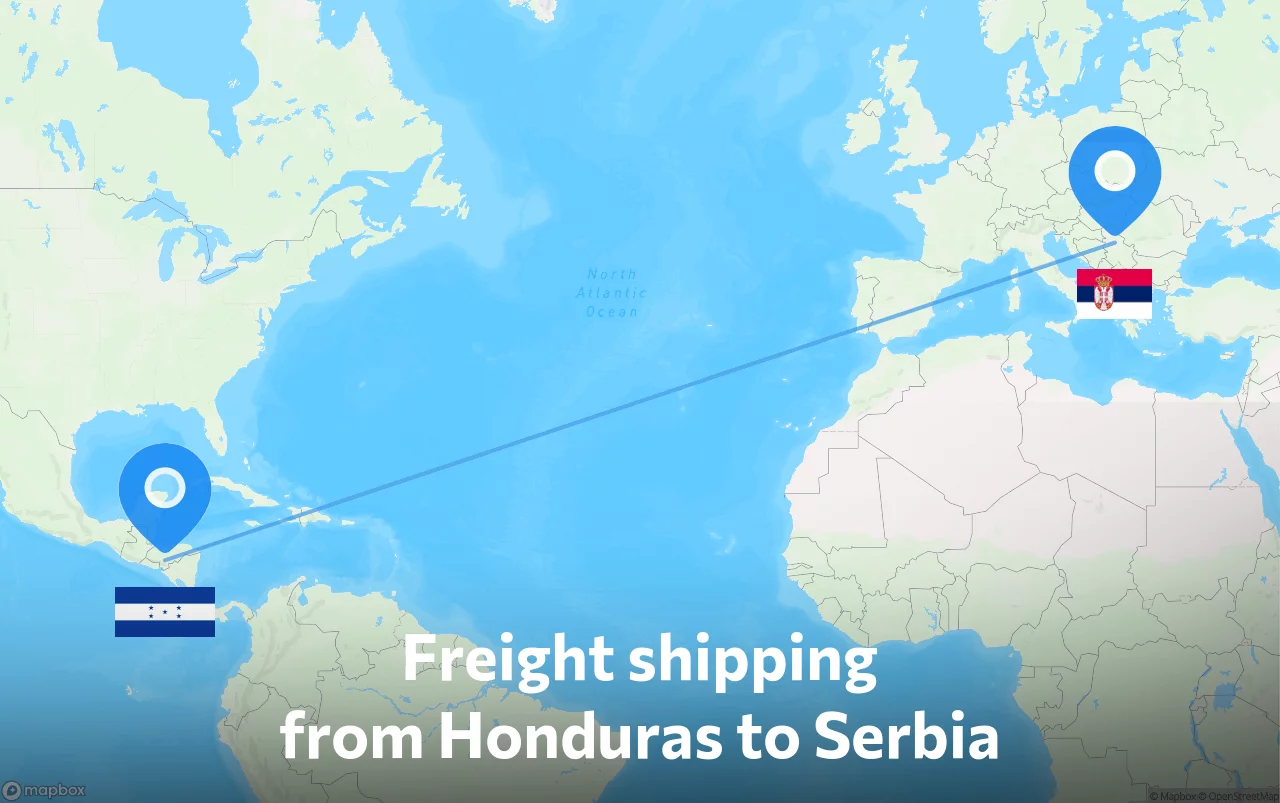 Shipping route from Honduras to Serbia