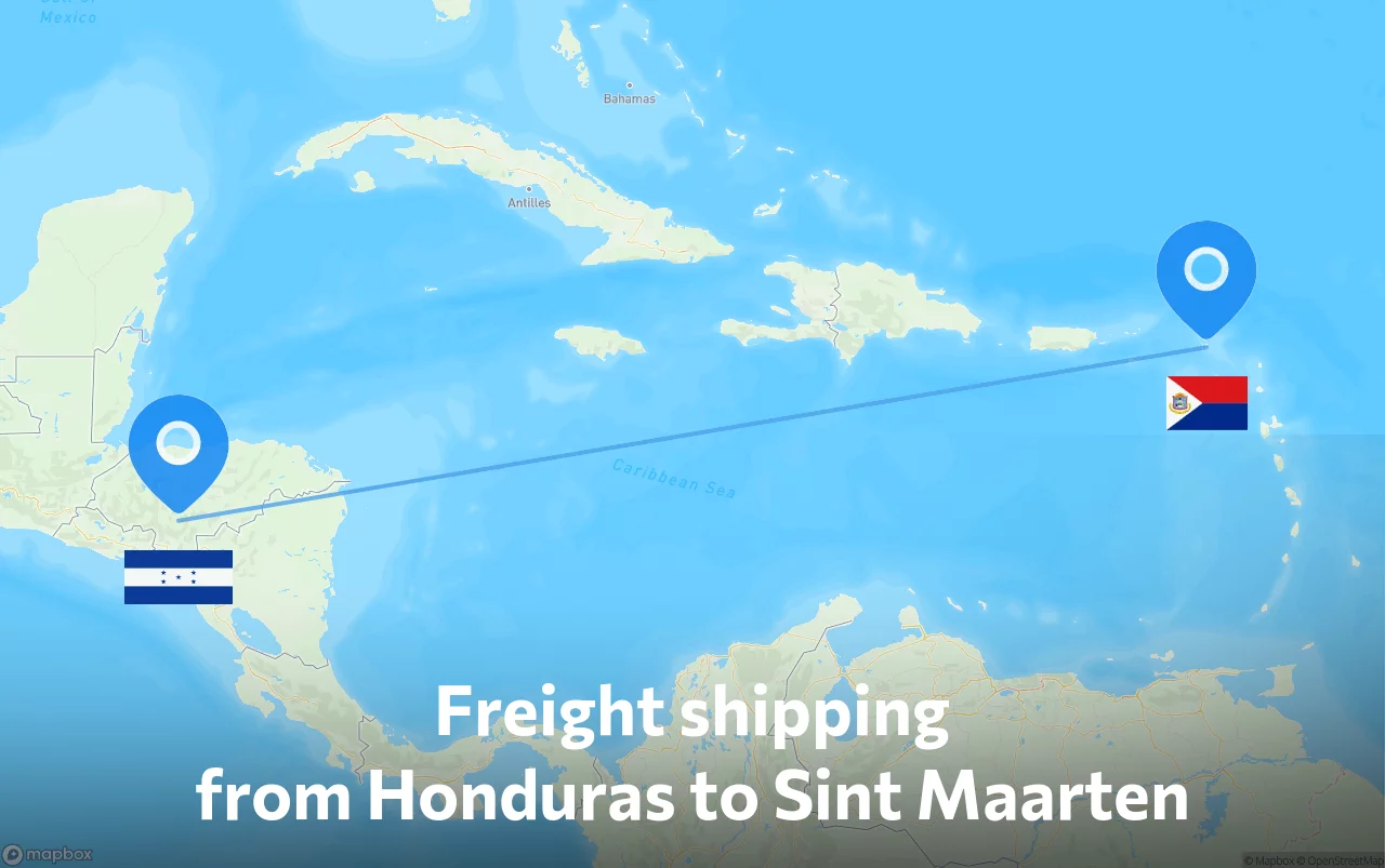 Shipping route from Honduras to Sint Maarten