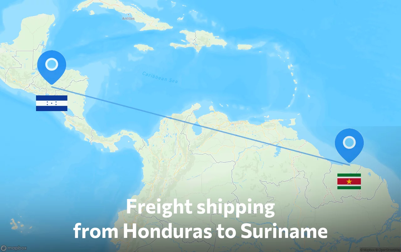 Shipping route from Honduras to Suriname