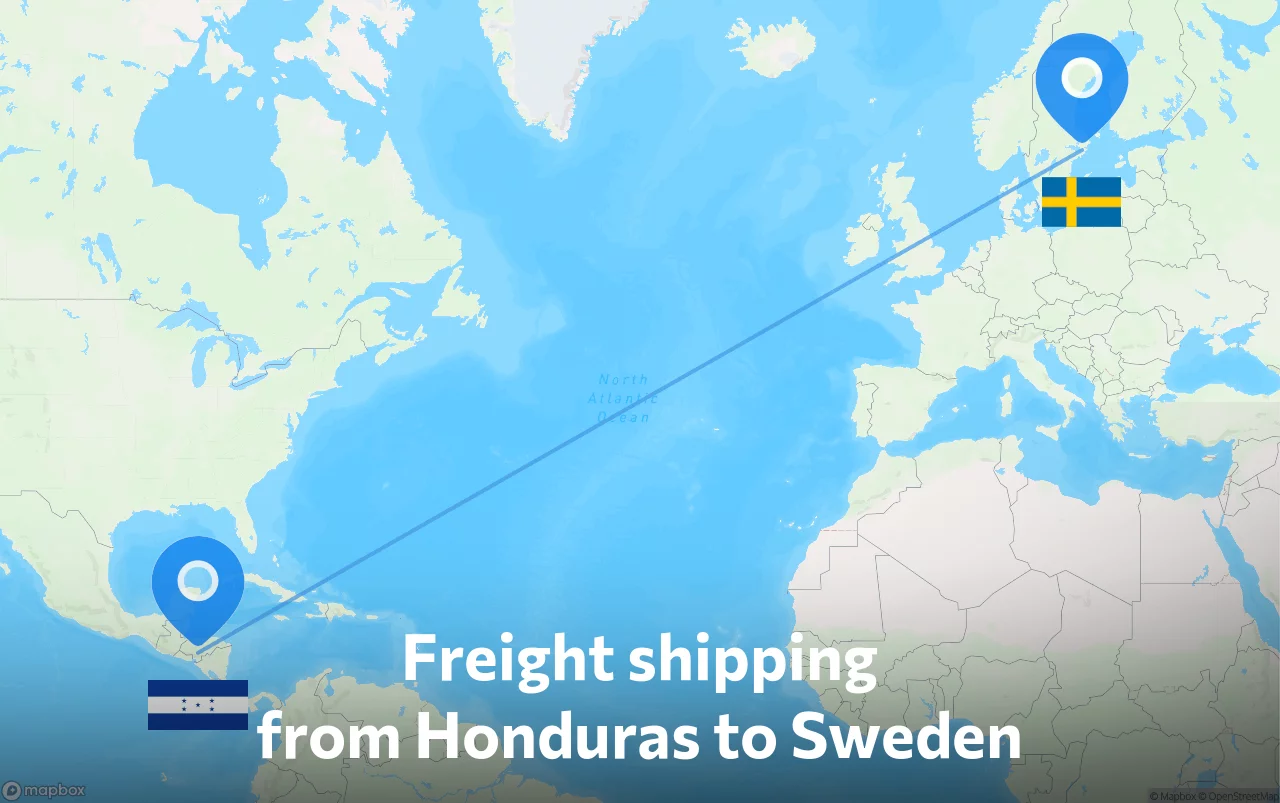 Shipping route from Honduras to Sweden