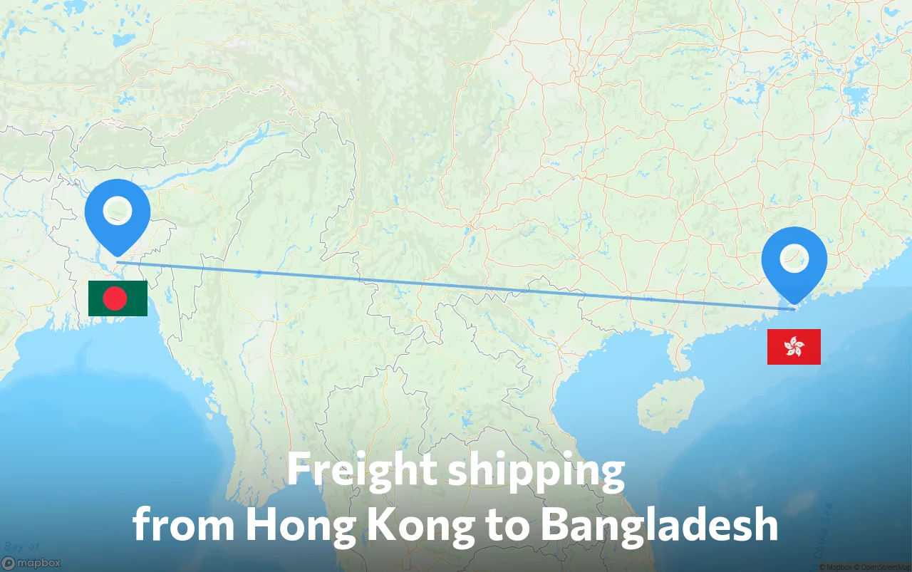 Shipping route from Hong Kong to Bangladesh