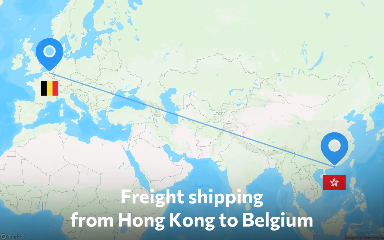 Shipping route from Hong Kong to Belgium