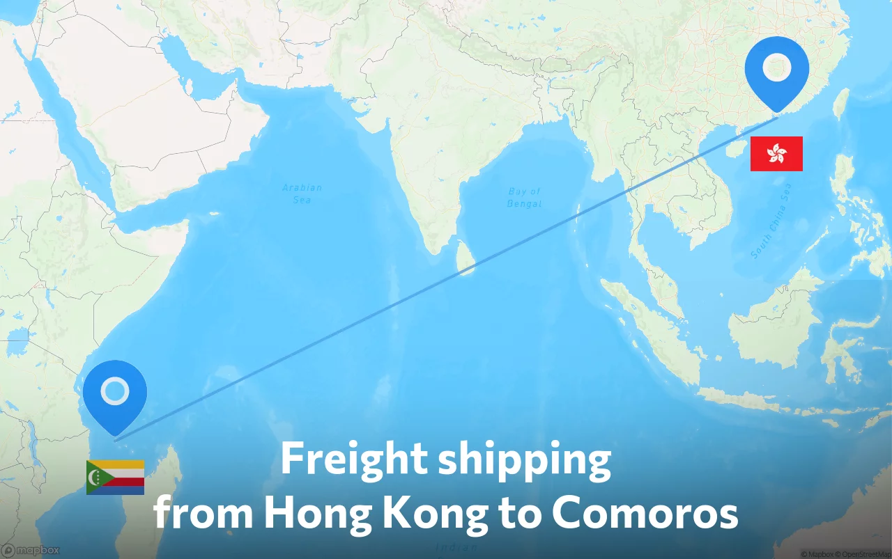 Shipping route from Hong Kong to Comoros